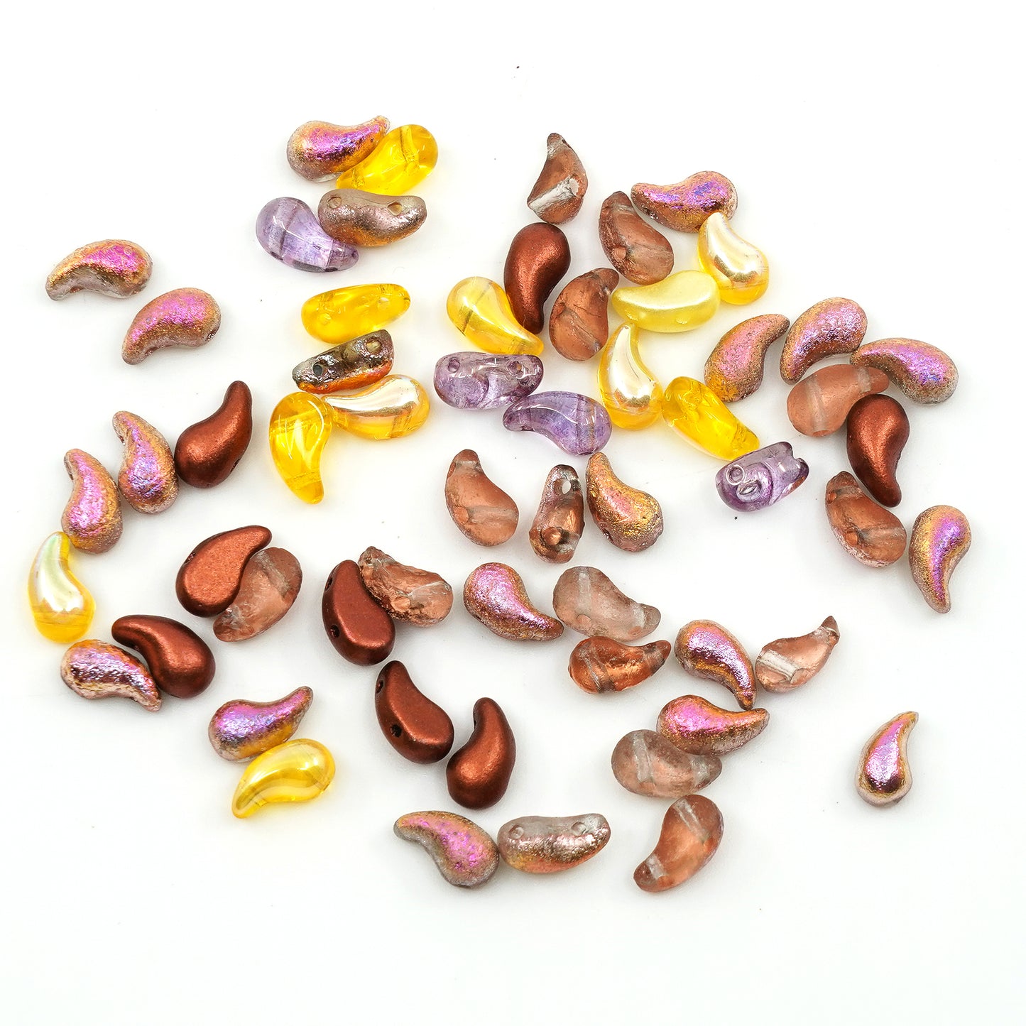 OUTLET 10 grams ZoliDuo 2-hole Pressed Beads, Mixed Colors Copper (mix-copper), Glass, Czech Republic