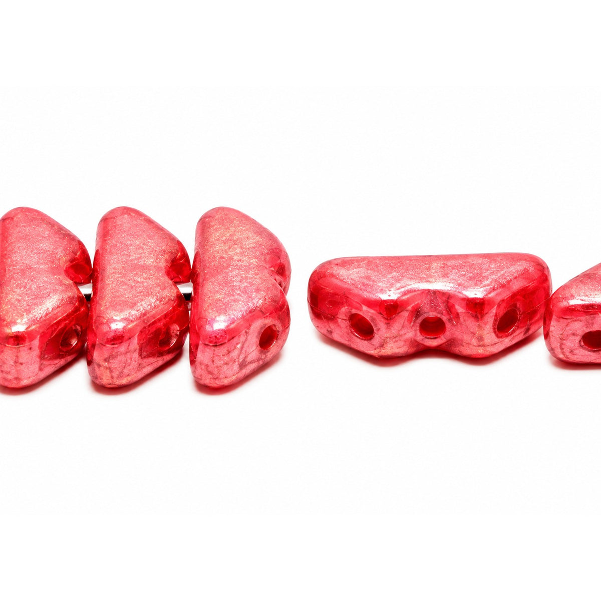 3-Hole Pressed Beads, Red Hematite (93190-14400), Glass, Czech Republic