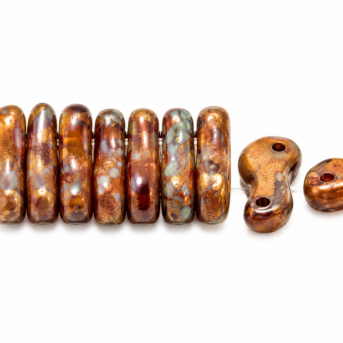 2-Hole Pressed Beads, Opaque Beige Stain Strong (13010-86805), Glass, Czech Republic