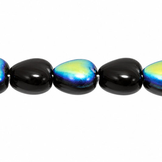 Heart Beads, Black Ab (23980-28701), Glass, Czech Republic