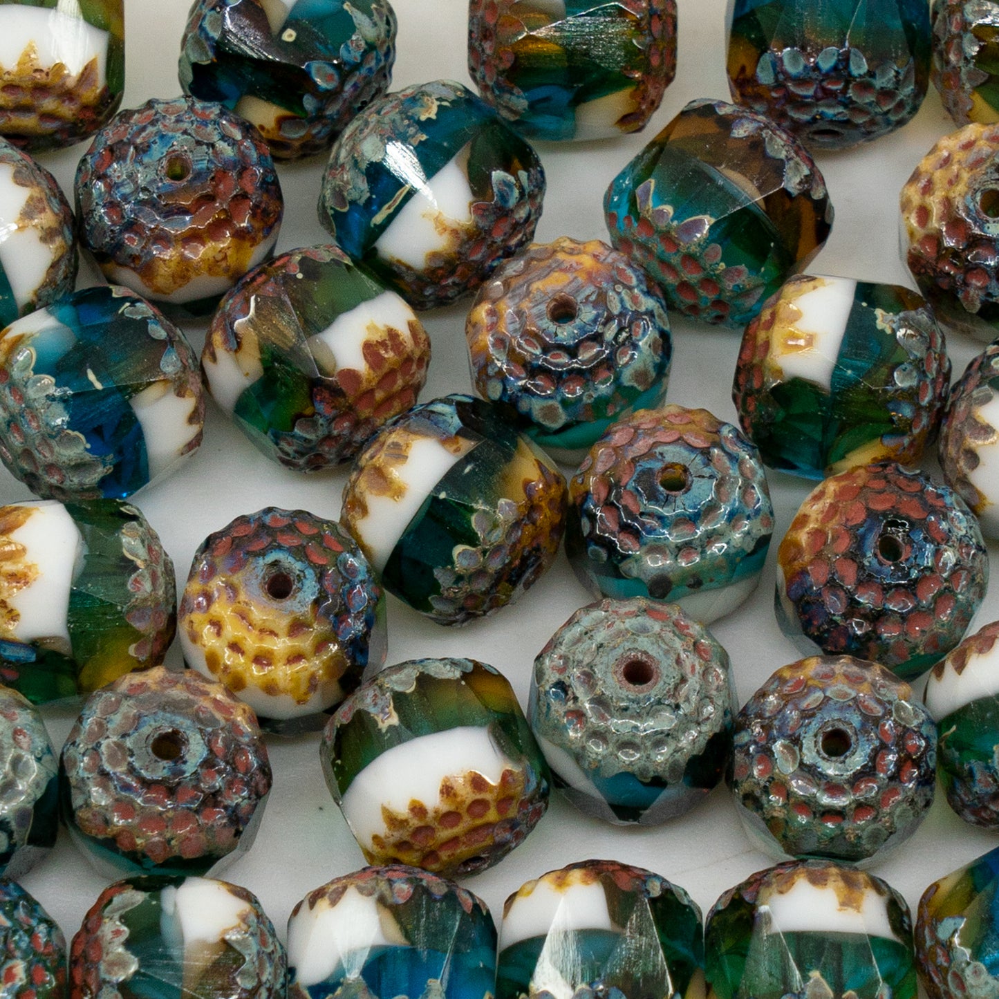 アウトレット 10グラム カテドラルファセットファセットファイアポリッシュビーズ、10 x 10 mm、T0050 ステインストロング（t0050-86805）、ガラス、チェコ共和国