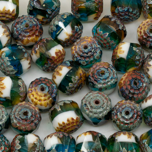 アウトレット 10グラム カテドラルファセットファセットファイアポリッシュビーズ、10 x 10 mm、T0050 ステインストロング（t0050-86805）、ガラス、チェコ共和国