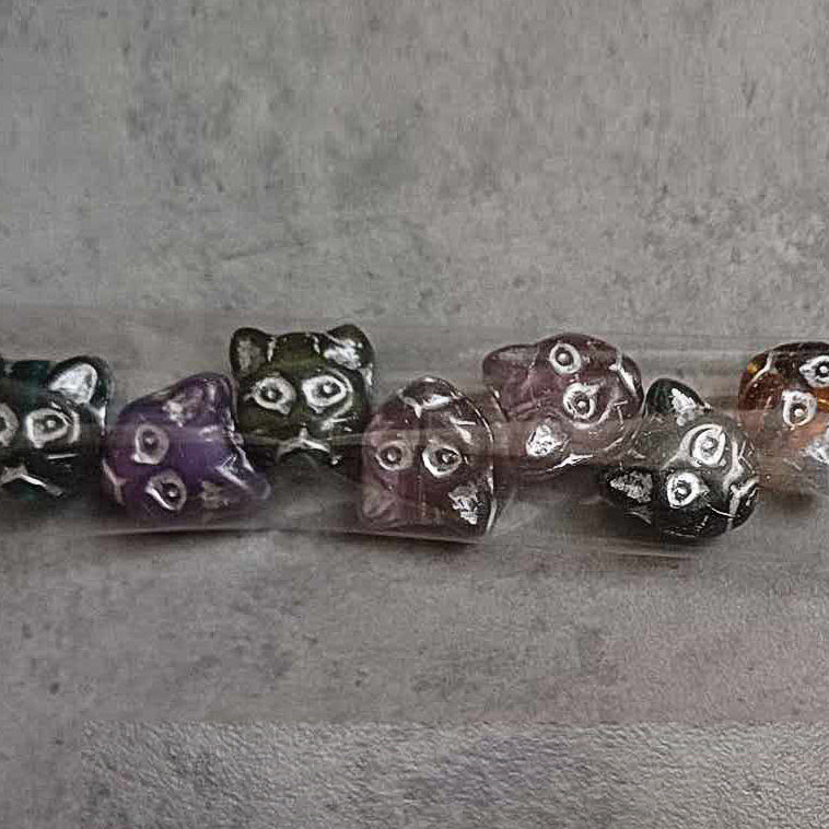 OUTLET 10 grams Cat Muzzle Beads, 13 x 13 mm, Purple Mixed Colors Silver Lined (purple-mix-54201), Glass, Czech Republic