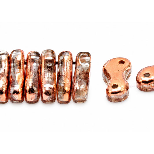 2-Hole Pressed Beads, Crystal Rose Gold Capri (00030-27101), Glass, Czech Republic