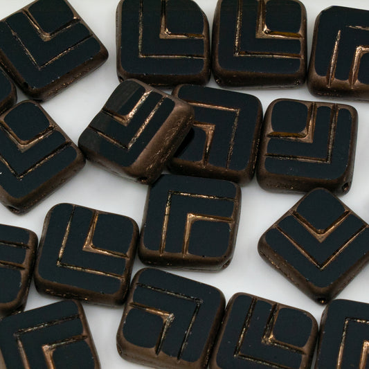 OUTLET 250g/50g Table Cut Rhomb Beads With Lines, 14 x 14 mm, Black Matte Bronze (23980-84100-14415), Glass, Czech Republic