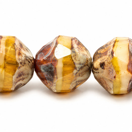 Special Cut Faceted Fire Polished Beads. Smashed, S1012 Stain Strong (s1012-86805), Glass, Czech Republic