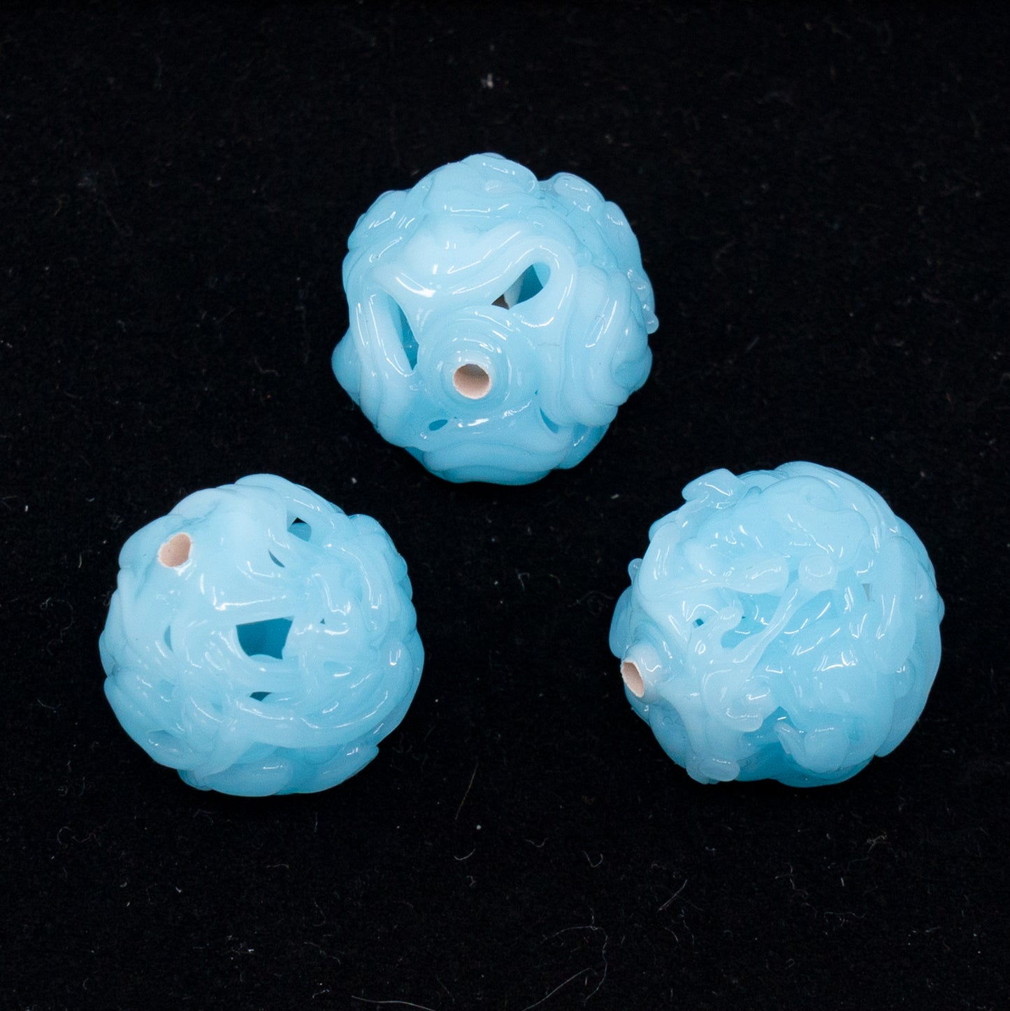 OUTLET 1 pcs Lampwork Handmade Lace Beads, 16 x 16 mm, Light Blue (light-blue), Glass, Czech Republic