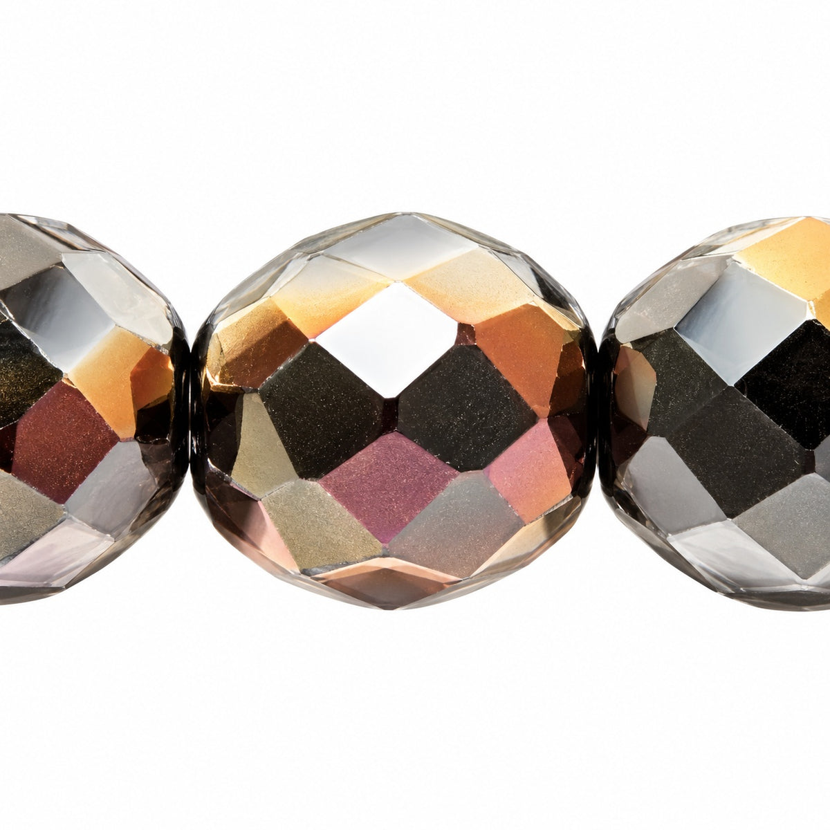 Faceted Round Fire Polished Beads, Black Crystal Bronze Capri (23980-22601), Glass, Czech Republic