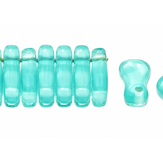 2-Hole Pressed Beads, Transparent Aqua Matte (60110-84110), Glass, Czech Republic