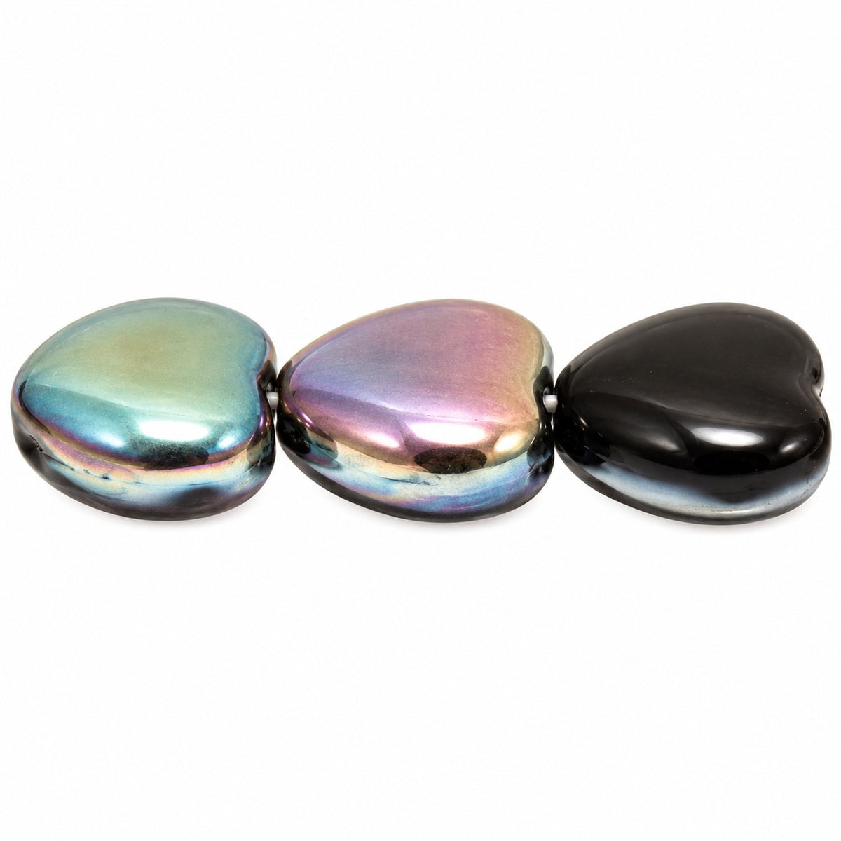 Heart Beads, Black 22501 (23980-22501), Glass, Czech Republic