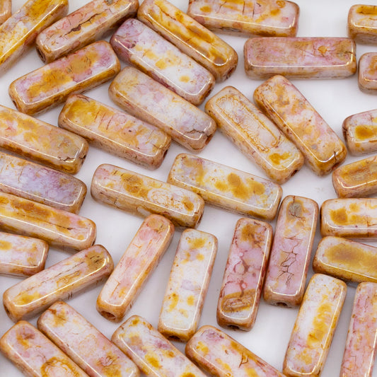 OUTLET 250g/50g Rectangle Beads, 15 x 5 mm, White Senegal Red (02010-15675), Glass, Czech Republic