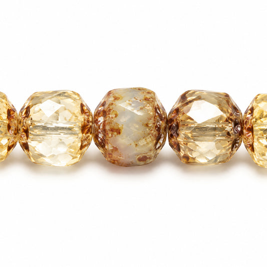 Cathedral Faceted Fire Polished Beads, X1007 Picasso (x1007-43400), Glass, Czech Republic
