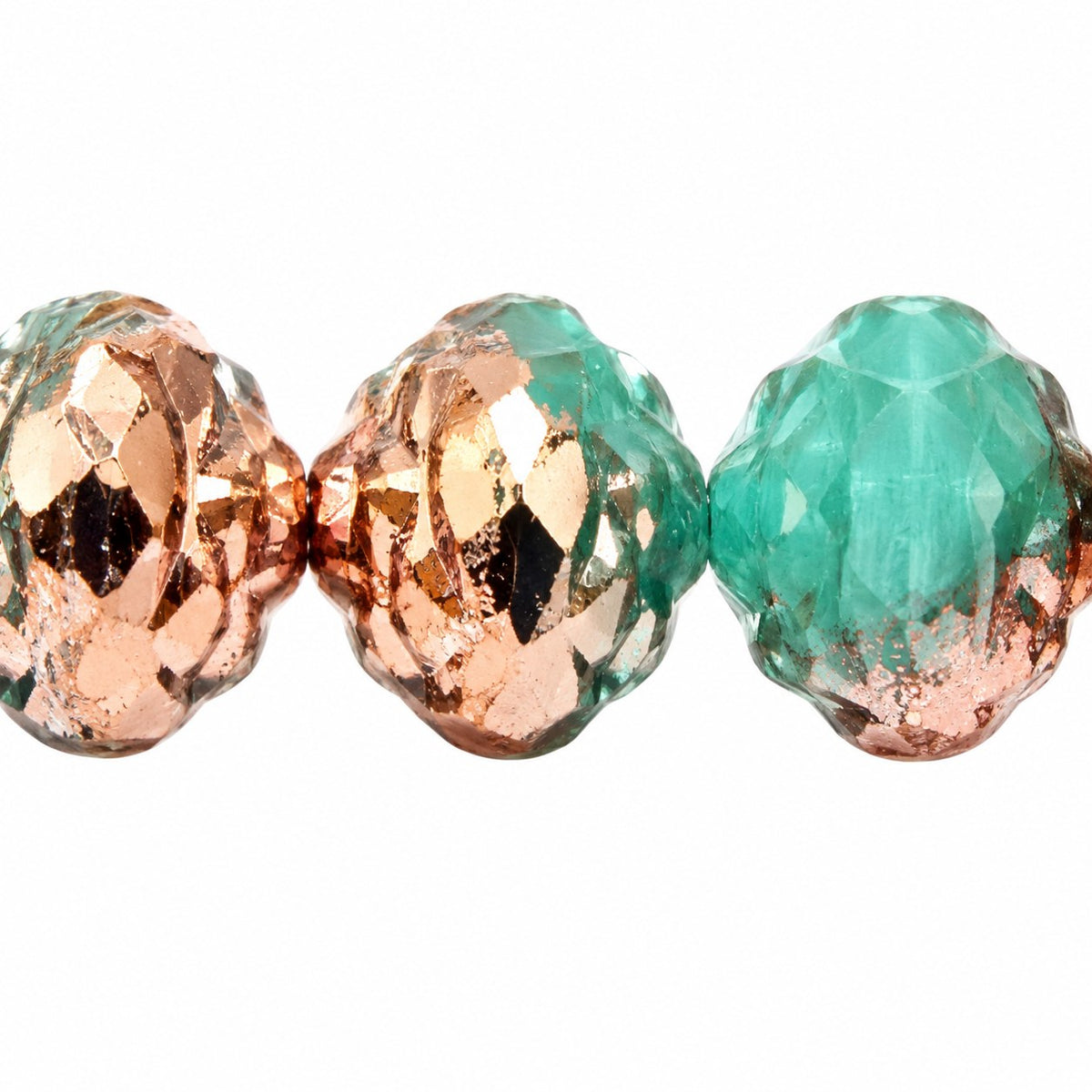 Faceted Fire Polished Beads Special Cut, Turquise Rose Gold Capri (63120-27101), Glass, Czech Republic