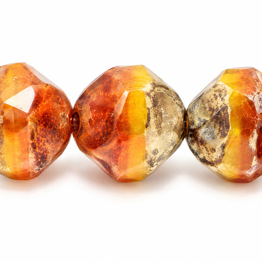 Special Cut Faceted Fire Polished Beads. Smashed, S1013 Stain Strong (s1013-86805), Glass, Czech Republic