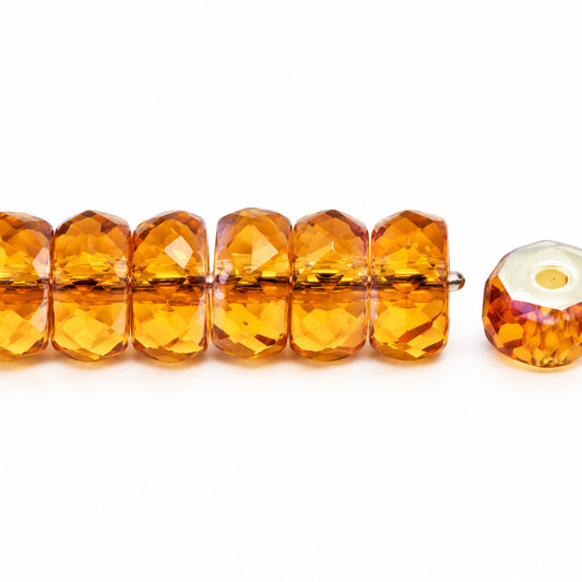 Faceted Special Cut Beads Rondelle, Transparent Orange Ab (10080-28701), Glass, Czech Republic