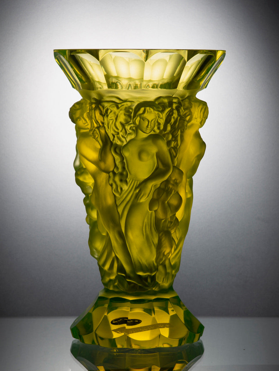 Playing Satyrs Vase – Uranium Art Glass, Czech Republic, OUTLET