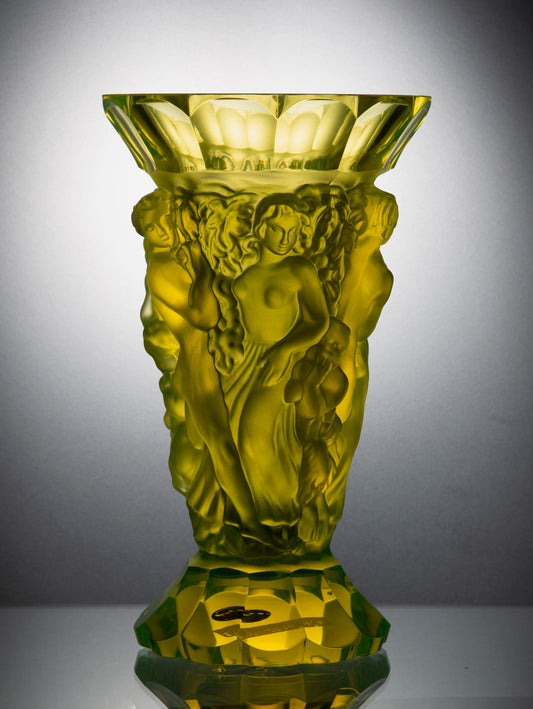 Playing Satyrs Vase – Uranium Art Glass, Czech Republic, OUTLET