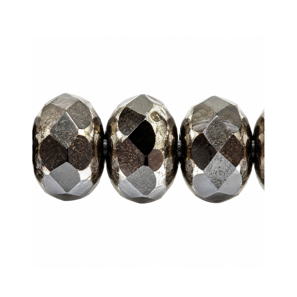 Rondelle Faceted Fire Polish Beads, Black Platin (23980-13702), Glass, Czech Republic