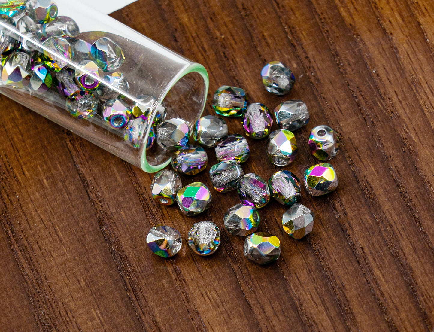 Faceted Fire Polished Pressed Czech Glass Beads, Crystal Vitrail Medium Double Sided 00030-28137