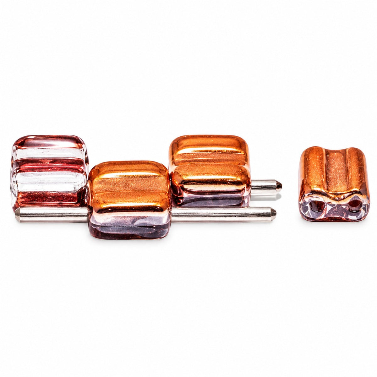 Silky 2-Hole Square Beads, Transparent Light Amethyst Rose Gold Capri (20210-27101), Glass, Czech Republic