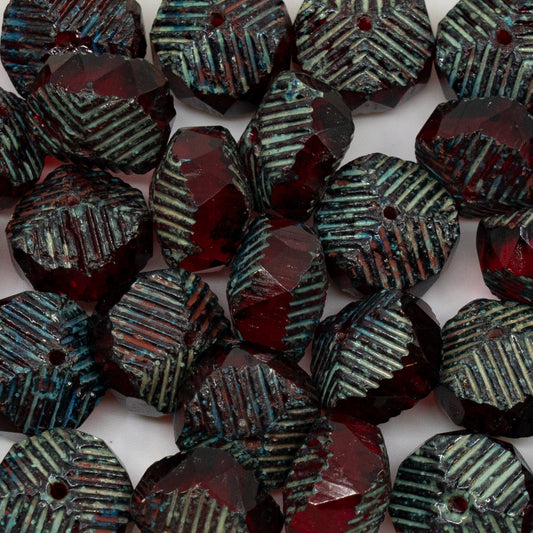 アウトレット 10グラム ファセット加工スペシャルロンデルビーズ ファイアポリッシュ 10 x 14 mm ルビーレッド 86085 (90080-86085) ガラス チェコ共和国