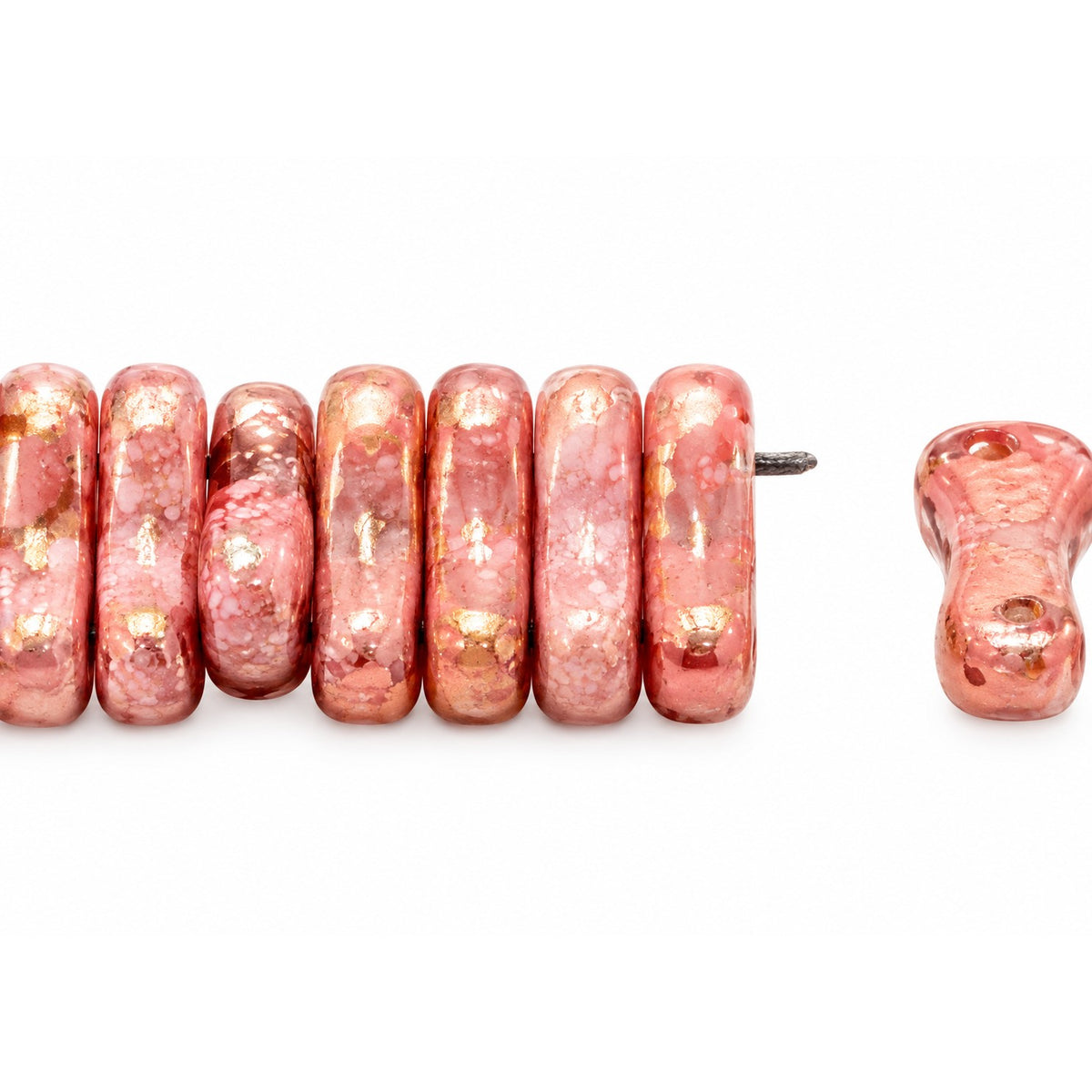 2-Hole Pressed Beads, Chalk White Terracotta Red (03000-15495), Glass, Czech Republic