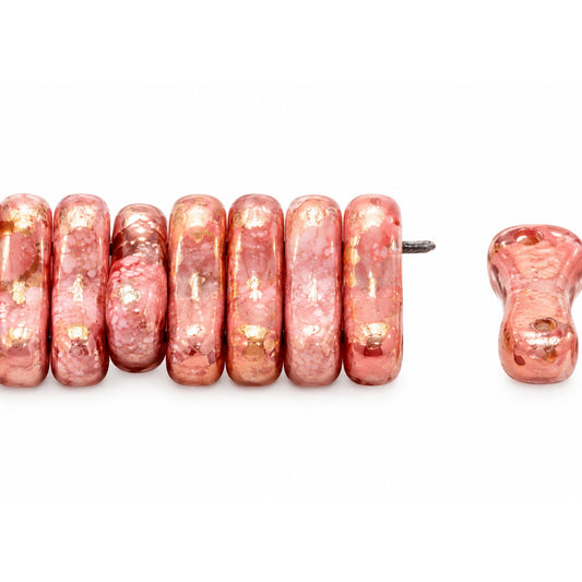 2-Hole Pressed Beads, Chalk White Terracotta Red (03000-15495), Glass, Czech Republic