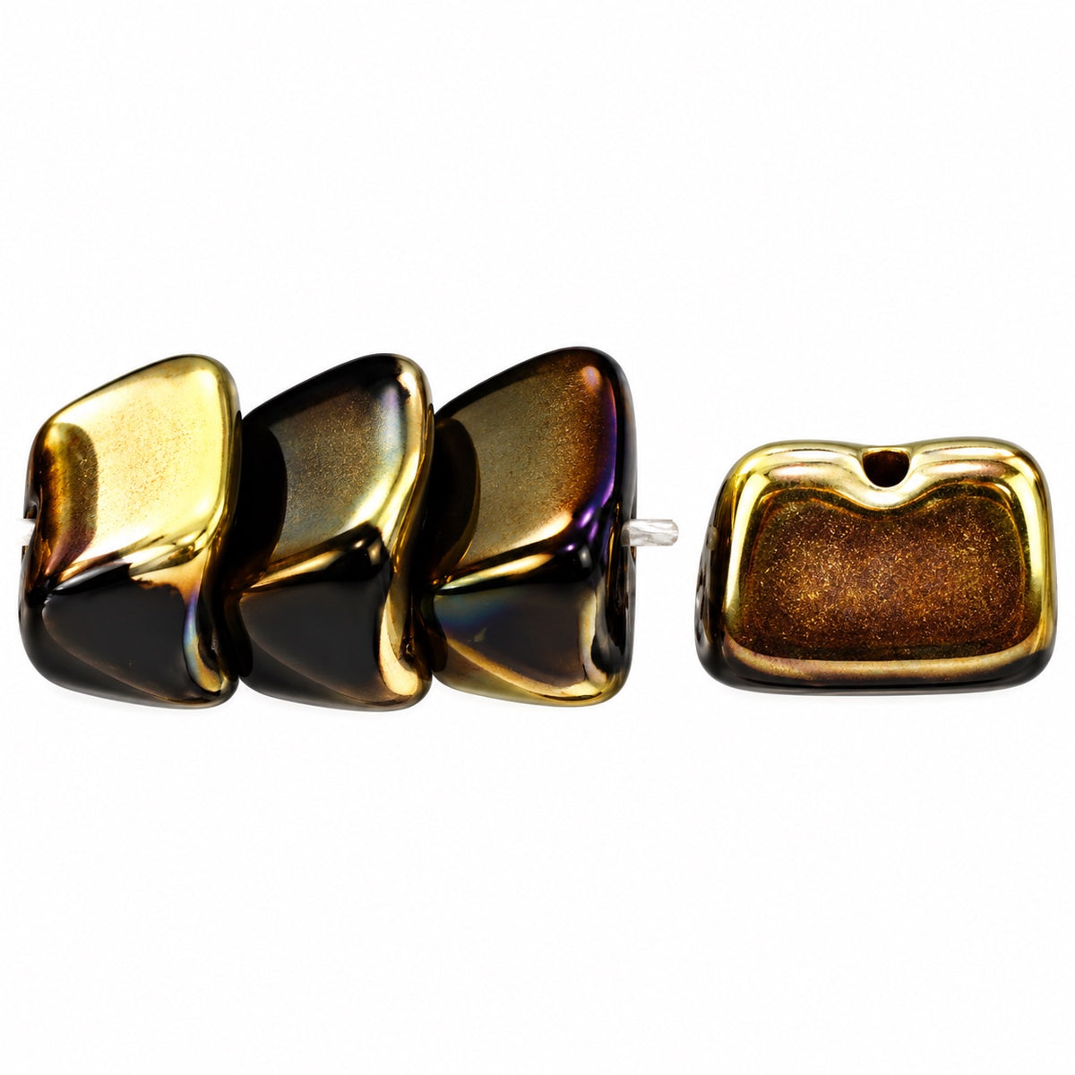 Dome Beads With Middle Hole, Black 98548 (23980-98548), Glass, Czech Republic