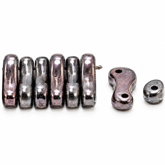 2-Hole Pressed Beads, Black Stain With Luster Blue (23980-65431), Glass, Czech Republic