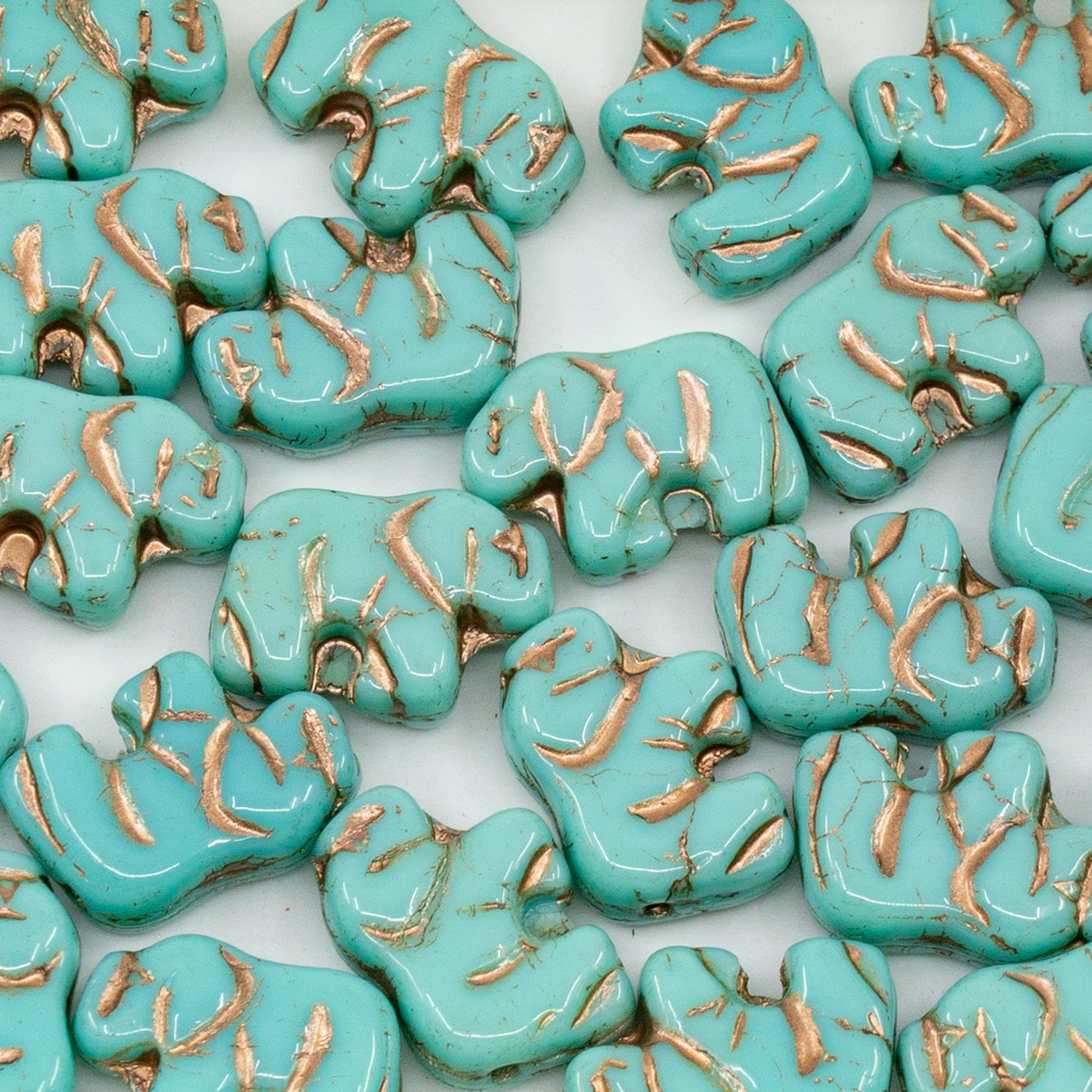 アウトレット 250g/50g スモールエレファントビーズ、15 x 11 mm、ターコイズ銅線入り (63120-54200)、ガラス、チェコ共和国