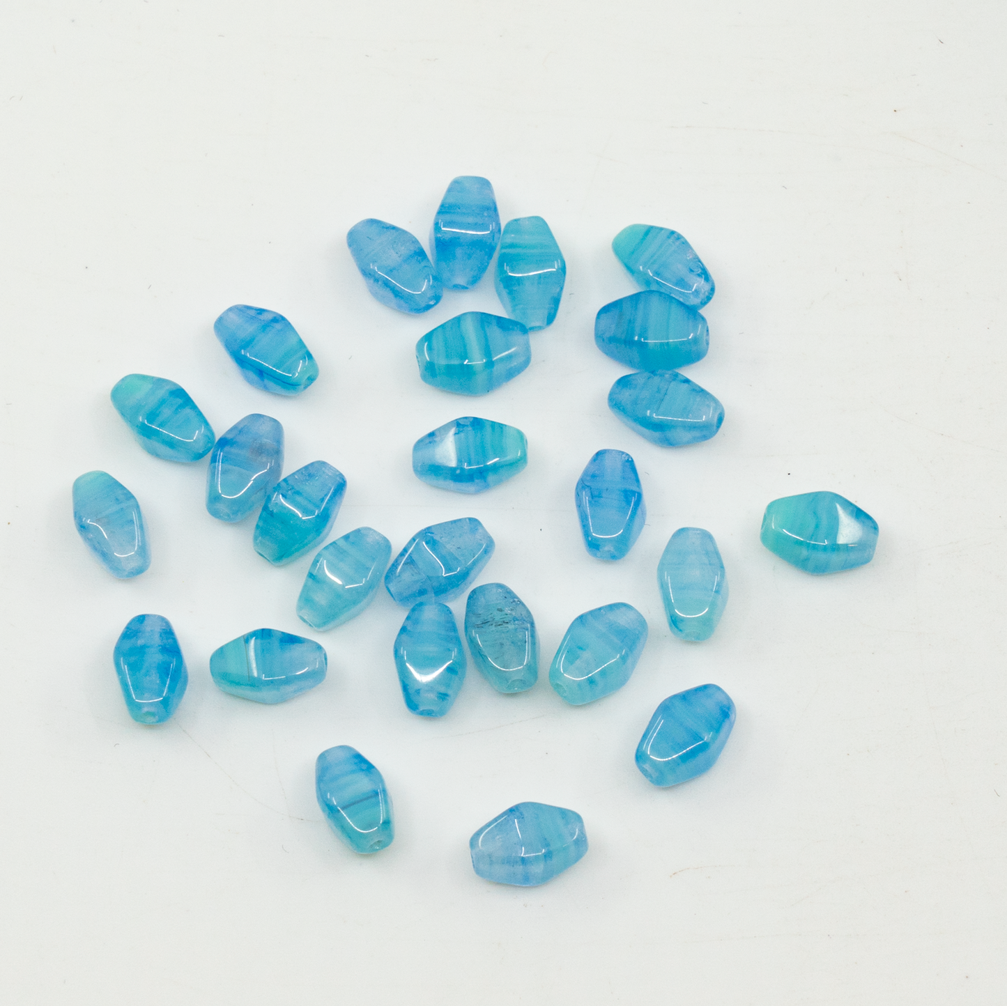 OUTLET 10 grams Twisted Bicone Beads, 9 x 6 mm, Blue Stripes (blue-stripes), Glass, Czech Republic