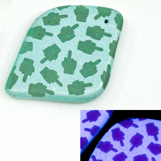 OUTLET 1 pcs Flat Pendant Beads, 5 x 48 mm, Turquoise F*ck (FRESCA), Symbol of The Year, Glass, Czech Republic