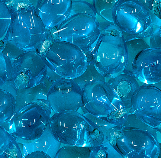 OUTLET 10 grams Drop Beads, 6 x 9 mm, Transparent Aqua (60020), Glass, Czech Republic