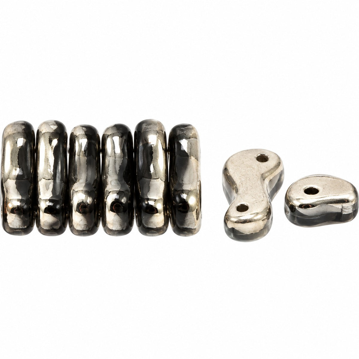 2-Hole Pressed Beads, Black 27501 (23980-27501), Glass, Czech Republic