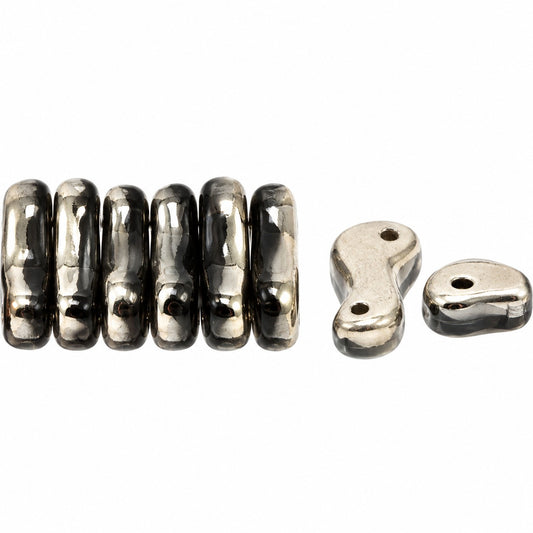 2-Hole Pressed Beads, Black 27501 (23980-27501), Glass, Czech Republic