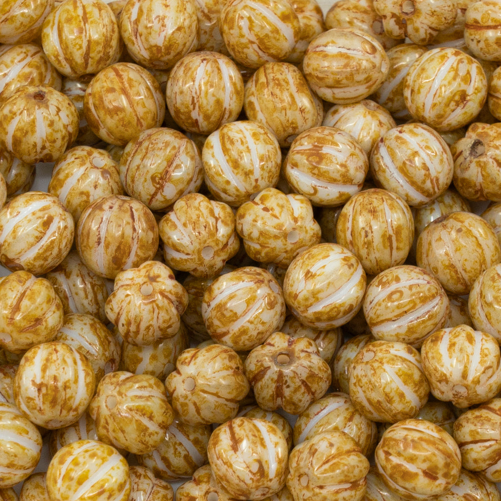 OUTLET 250g Melon Beads, 8 x 8 mm, White Travertin B (02010-86800-B), Glass, Czech Republic