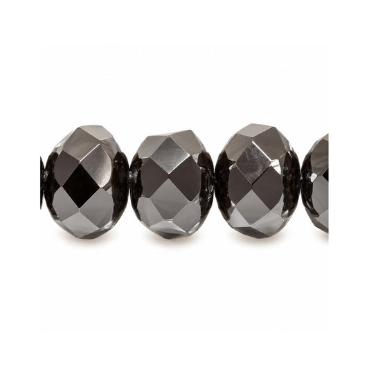 Rondelle Faceted Fire Polish Beads, Black Rembrandt Travertin (23980-43500), Glass, Czech Republic