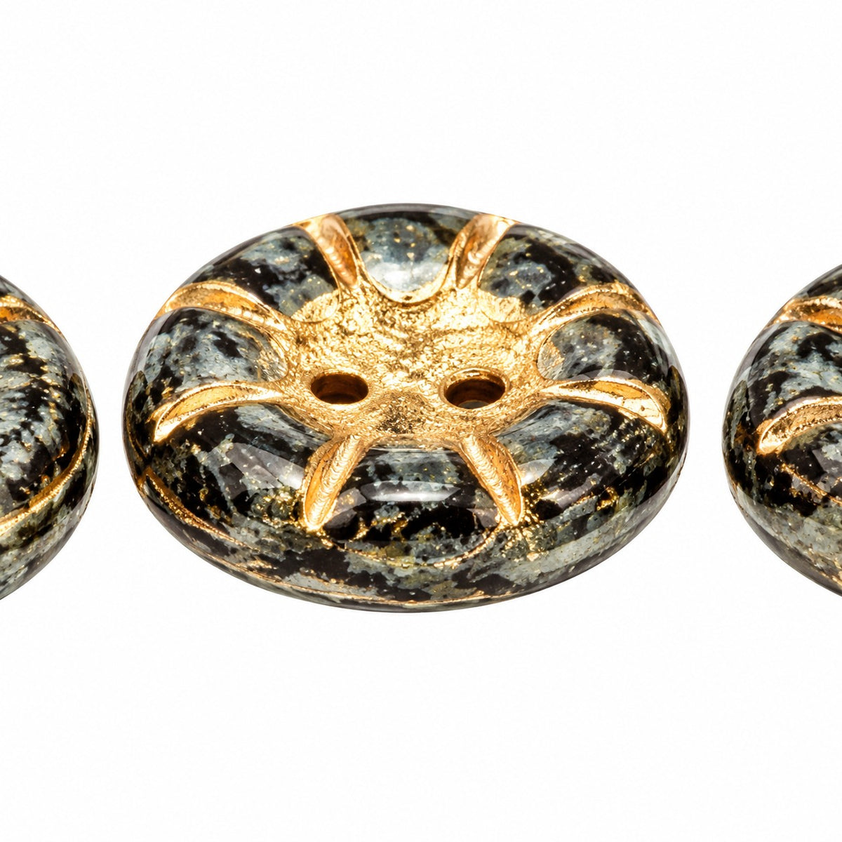 Button Pressed 2-Hole Beads, Black 96802 (23980-96802), Glass, Czech Republic