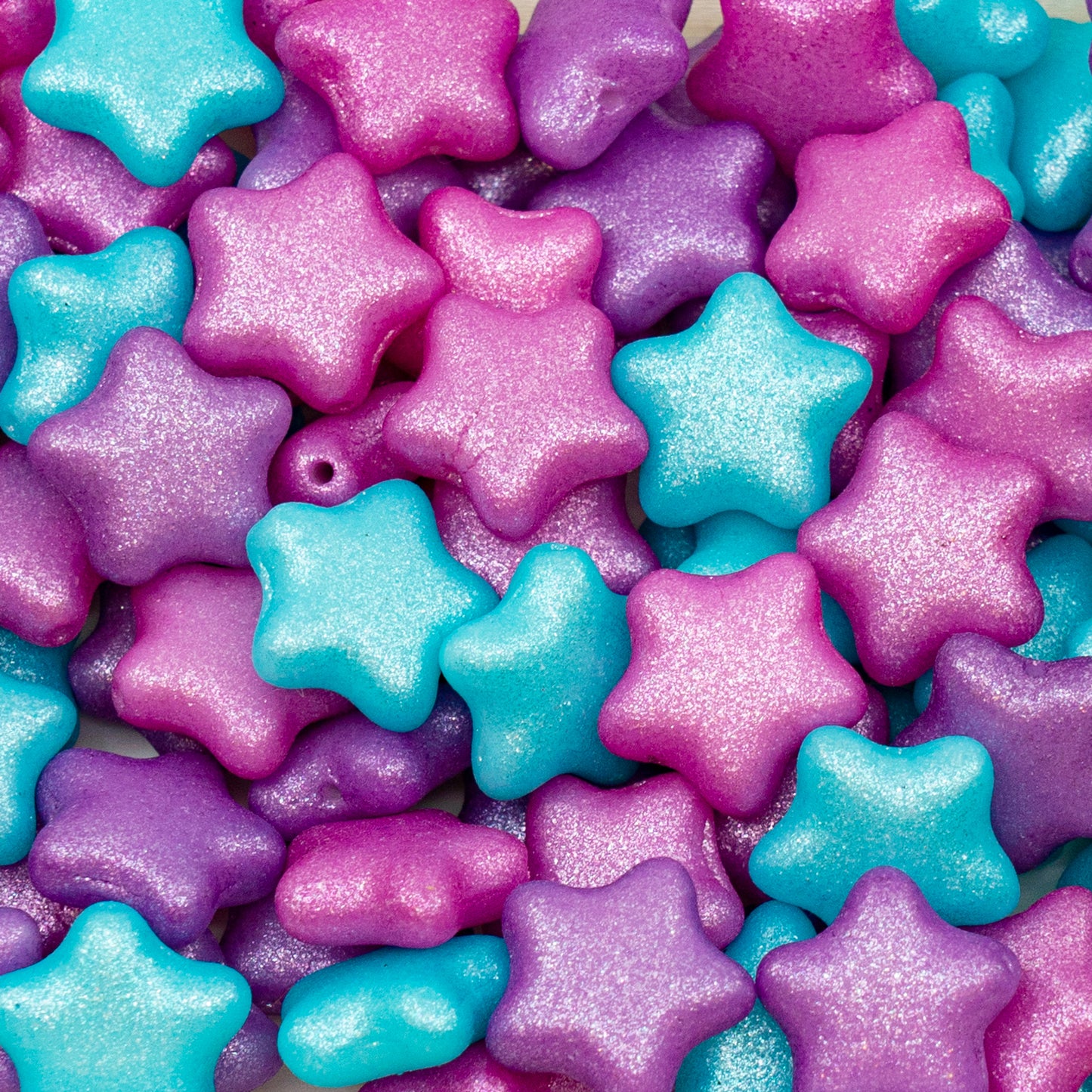 奥特莱斯 10 克扁平星形珠，12 x 12 毫米，紫粉色混合色（紫色-粉色混合），玻璃，捷克共和国