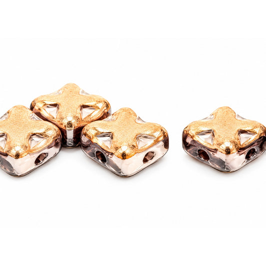 Cross Diagonal Square Beads, Black Rose Gold Capri (23980-27101), Glass, Czech Republic