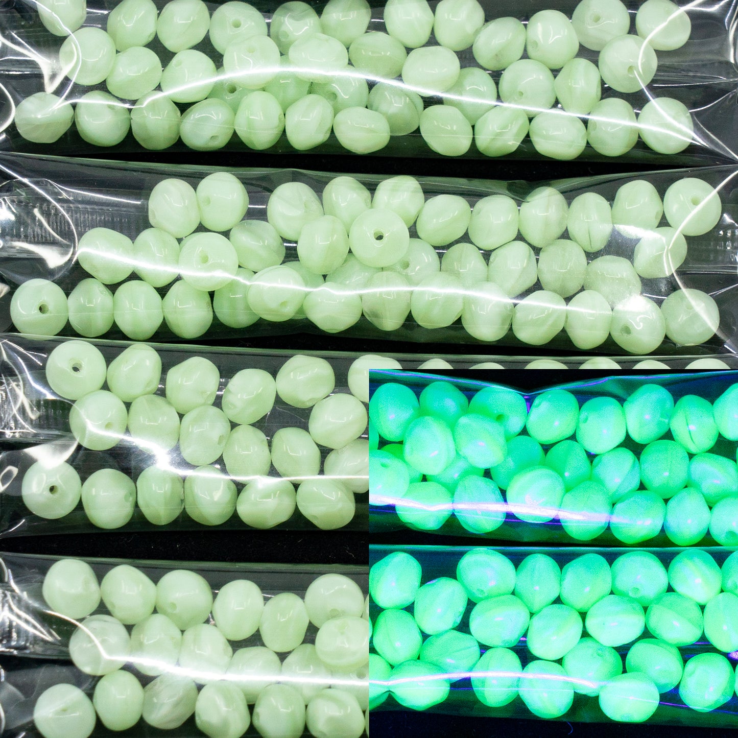 OUTLET 10 grams Round Vintage Cabochon, 6 x 5 mm, Opal Green (opal-green), Glass, Czech Republic