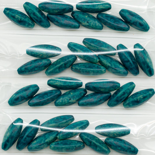 OUTLET 10 grams Peeled Olive Beads, 19 x 7 mm, Beige Matte Turquoise (13020-84100-D0501), Glass, Czech Republic