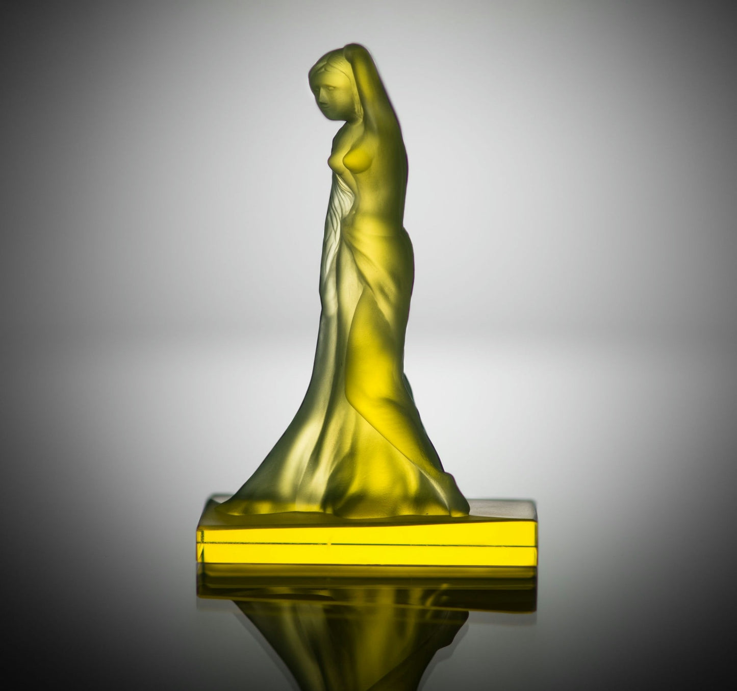Woman on a Pedestal Sculpture, Large – Uranium Art Glass, Czech Republic, OUTLET