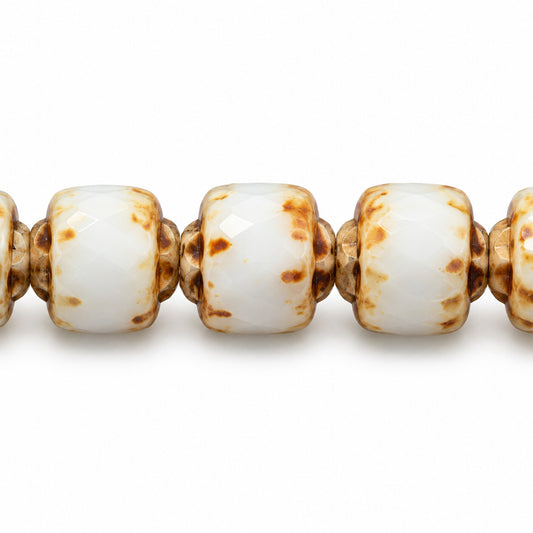 Cathedral Faceted Fire Polished Beads, White Stain Strong (02010-86805), Glass, Czech Republic