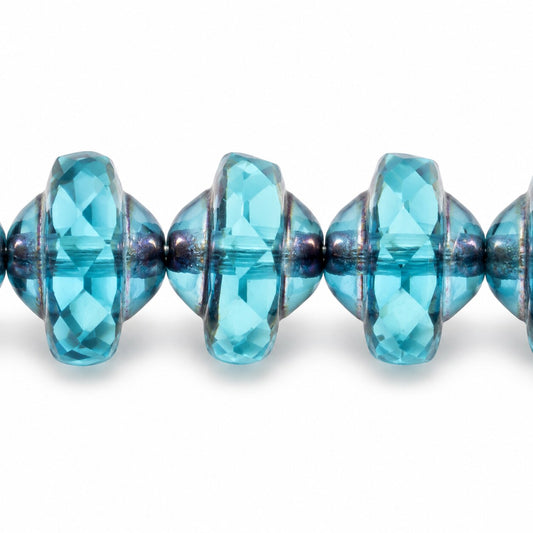 Faceted Special Cut Beads Ufo, Transparent Aqua Matte Vega Iris (60010-84110-15781), Glass, Czech Republic