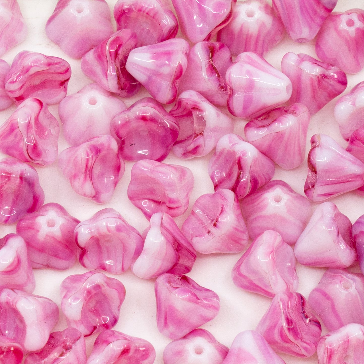 OUTLET 10 grams Bell Flower Beads, 8 x 10 mm, Mixed Glass White Pink (76027), Glass, Czech Republic