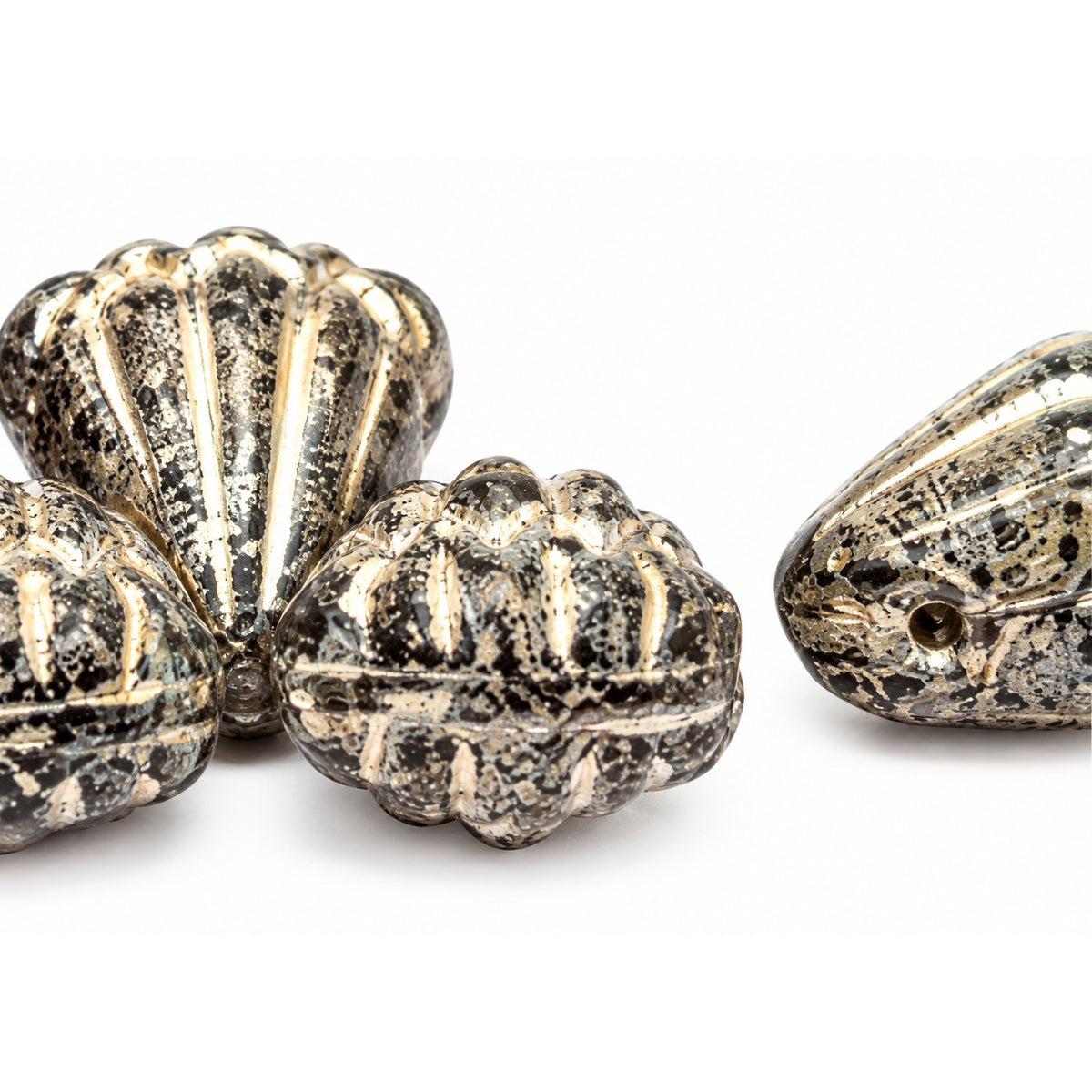 Flower Beads, Black 96832 (23980-96832), Glass, Czech Republic