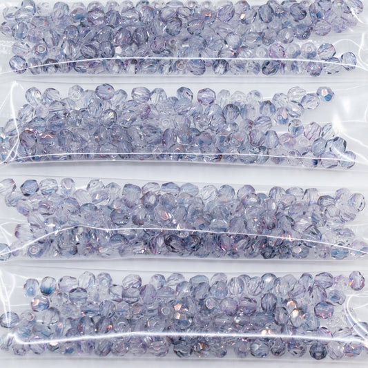 OUTLET 10 grams Faceted Round Fire Polished Beads, 4 x 4 mm, Crystal Purple Flare (00030-purple-flare), Glass, Czech Republic