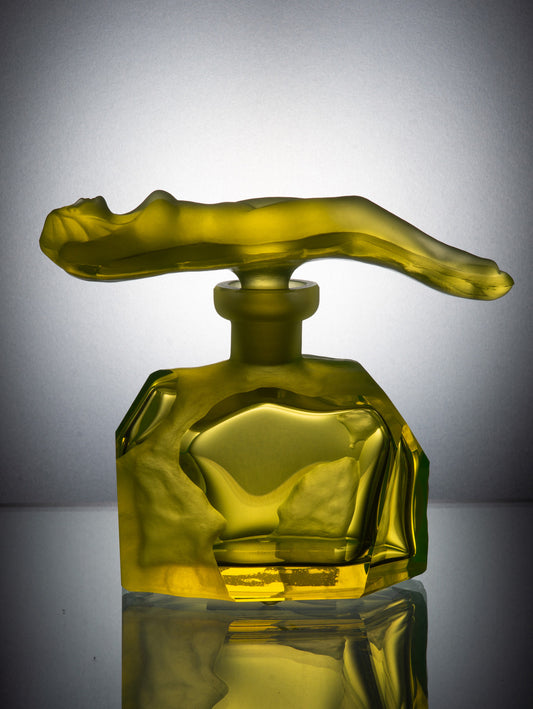 Rock Perfume Bottle with Reclining Woman Stopper – Uranium Art Glass, Czech Republic, OUTLET