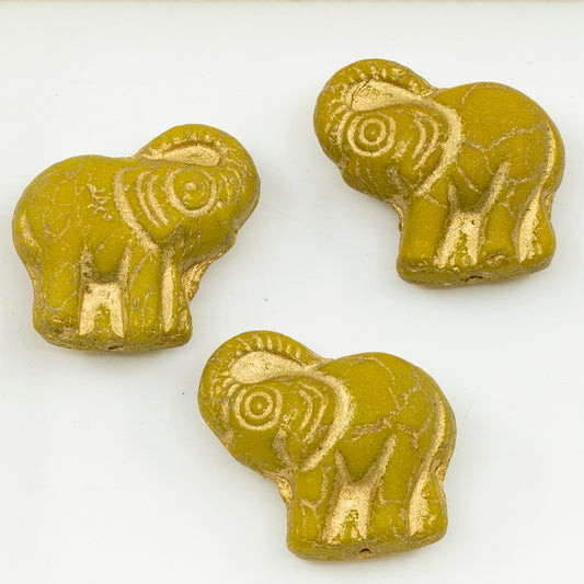 OUTLET 10 grams Elephant Beads, 20 x 21 mm, Yellow Beige Gold Lined (13740-54302), Glass, Czech Republic